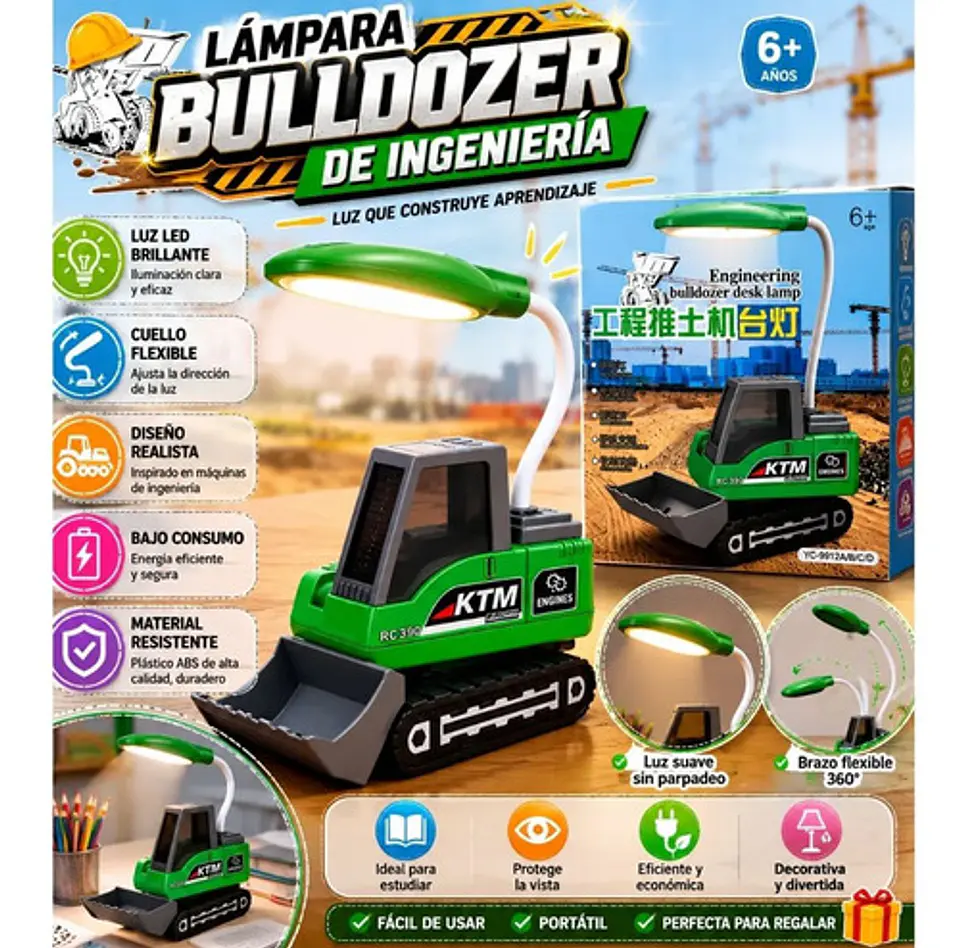 Lámpara Led Bulldozer Premium De Ingeniería Para Niños 2