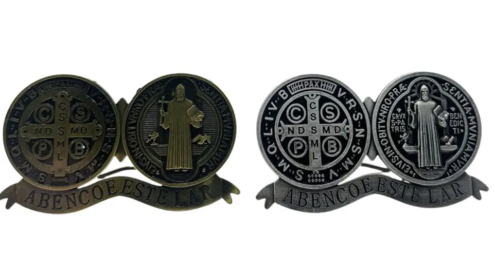 Medalla San Benito Decorativa de Mesa 8 cm Dorada 6