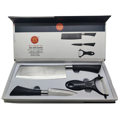Juego De Cuchillos Cocina 3 Piezas Acero Inoxidable Con Pelador