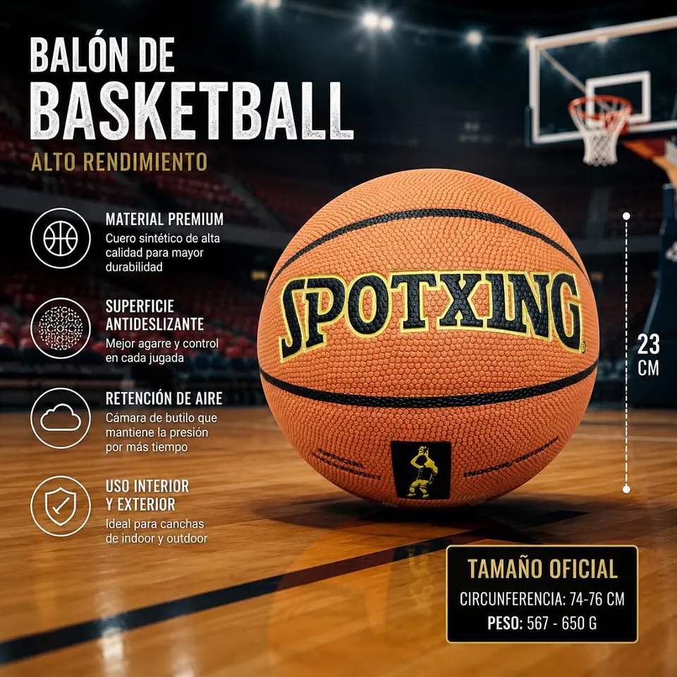 Balón Basket Tamaño Oficial Uso Interior Exterior Alta Calidad 2