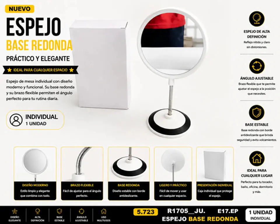 Espejo Tocador Individual Base Circular Moderna 2