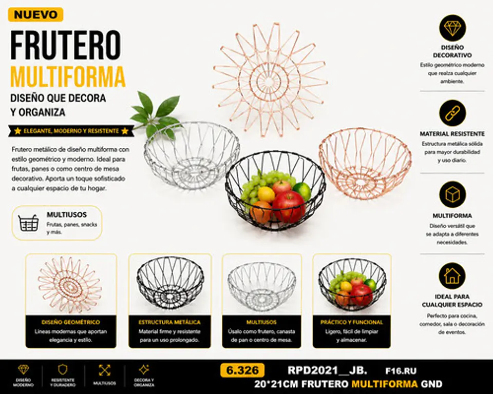 Frutero Organizador Metálico Elegante Multiuso Plateado 5