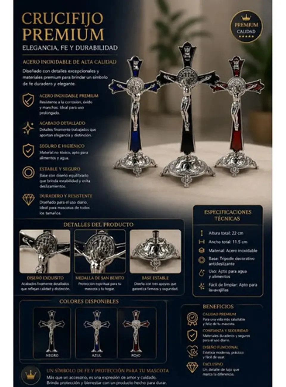 Crucifijo San Benito Premium De Mesa-elegancia Y Protección 2