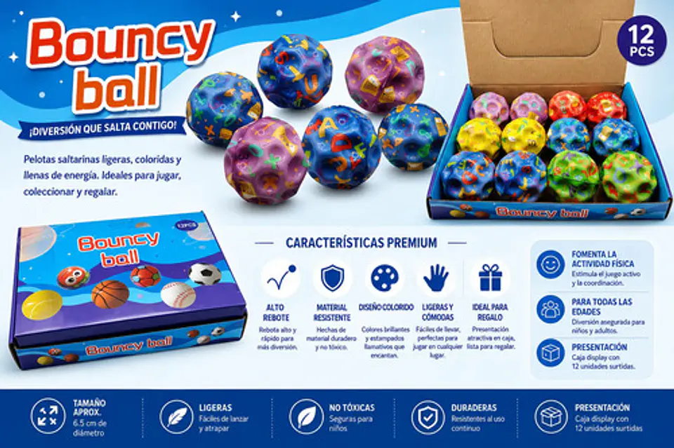Pelotas Saltarinas Premium X12  Alto Rebote Colores Surtidos 3