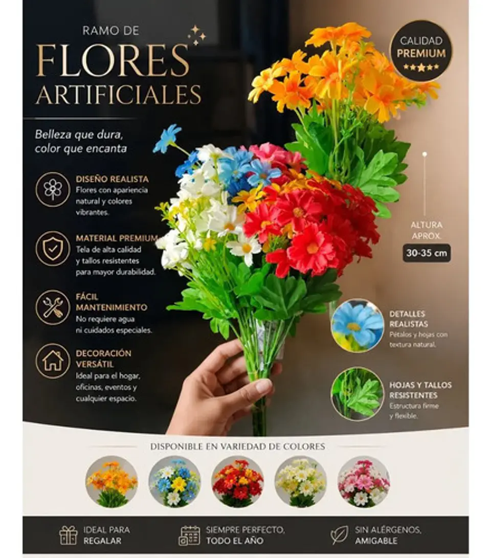 Flores Artificiales Decorativas Premium Para Hogar Y Oficina 2