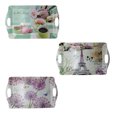 Bandejas Decorativas Plásticas 37x23 Cm Con Asas Multiusos Multicolor