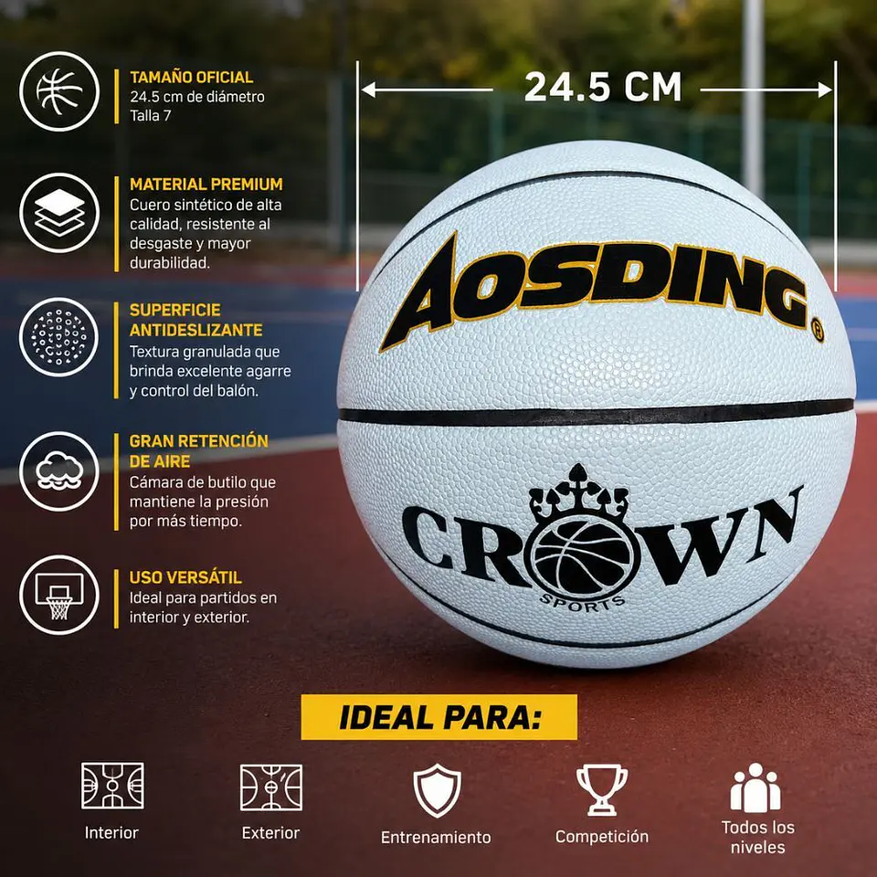Balón De Baloncesto Talla 7 Profesional Aosding Crown Sports 4