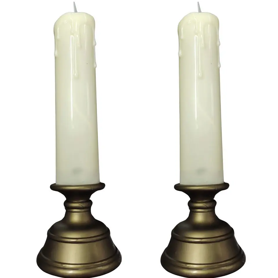 Juego 2 Velas Decorativas Con Portavelas Elegante 24 Cm 1