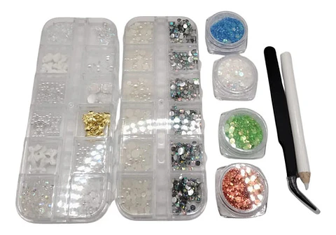 Set De Decoración Para Uñas Con Cristales Perlas Y Glitter Gemas