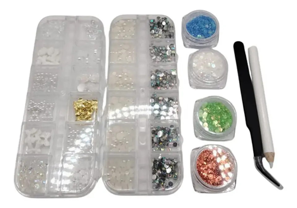 Set De Decoración Para Uñas Con Cristales Perlas Y Glitter Gemas 1