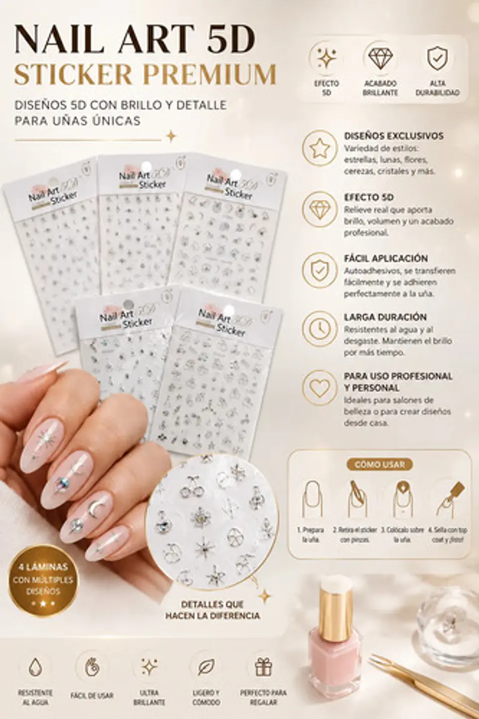 Pegatinas 5d Para Uñas Nail Art Diseños Exclusivos X6 Lámina Pegatinas 8