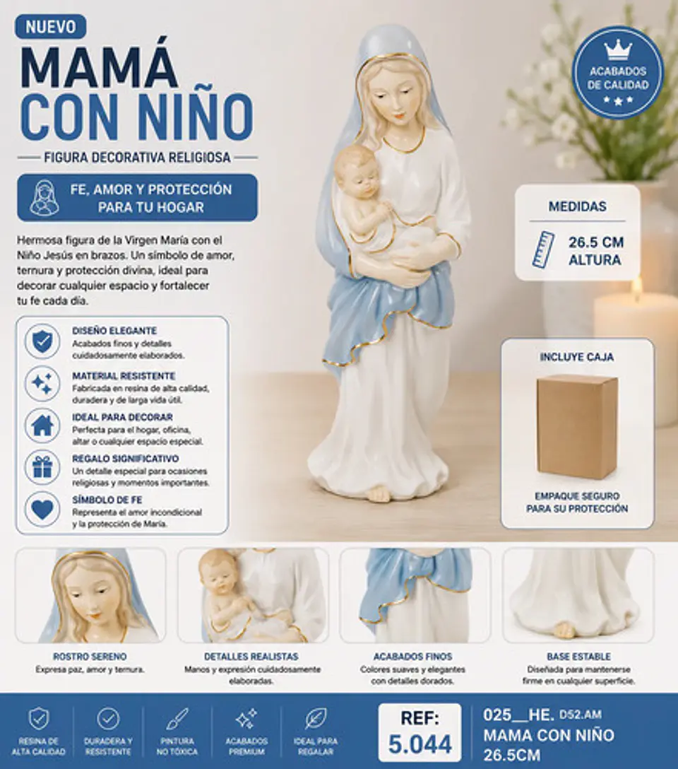 Figura Virgen Con Niño Jesús 26.5 Cm Decoración Religiosa 2