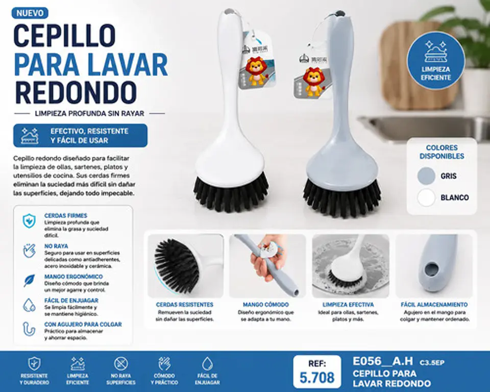 Cepillo Para Lavar Ollas Platos Y Sartenes Cerdas Firmes Blanco 2