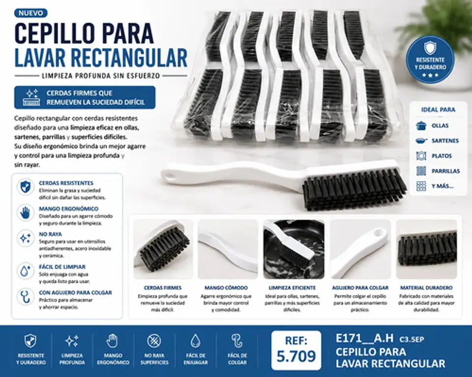 Cepillo Para Lavar Platos Ollas Y Sartenes Cerdas Firmes Blanco 2