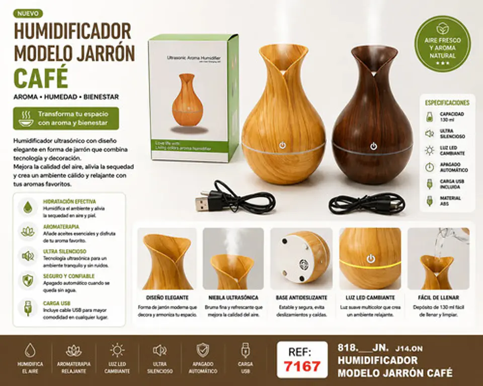 Humidificador Decorativo Tipo Jarrón Con Luz Led Y Usb 2