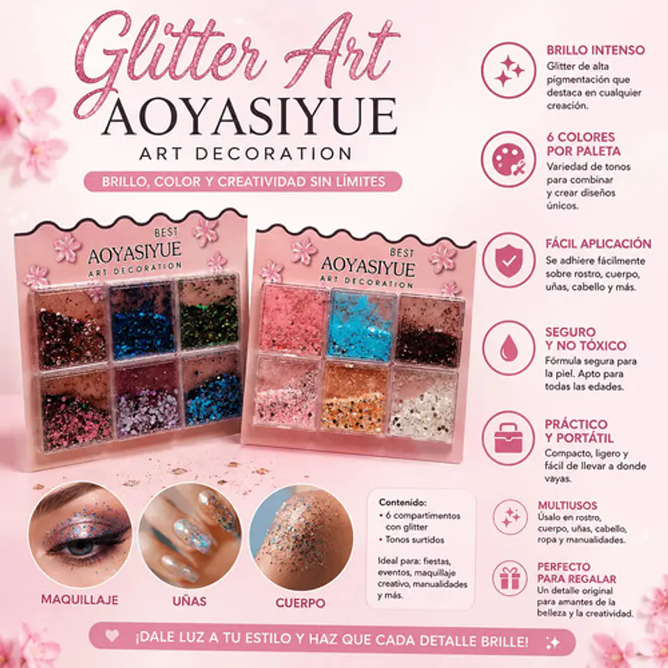 Set De Glitter Para Uñas Maquillaje Manualidades 6 Colores 6