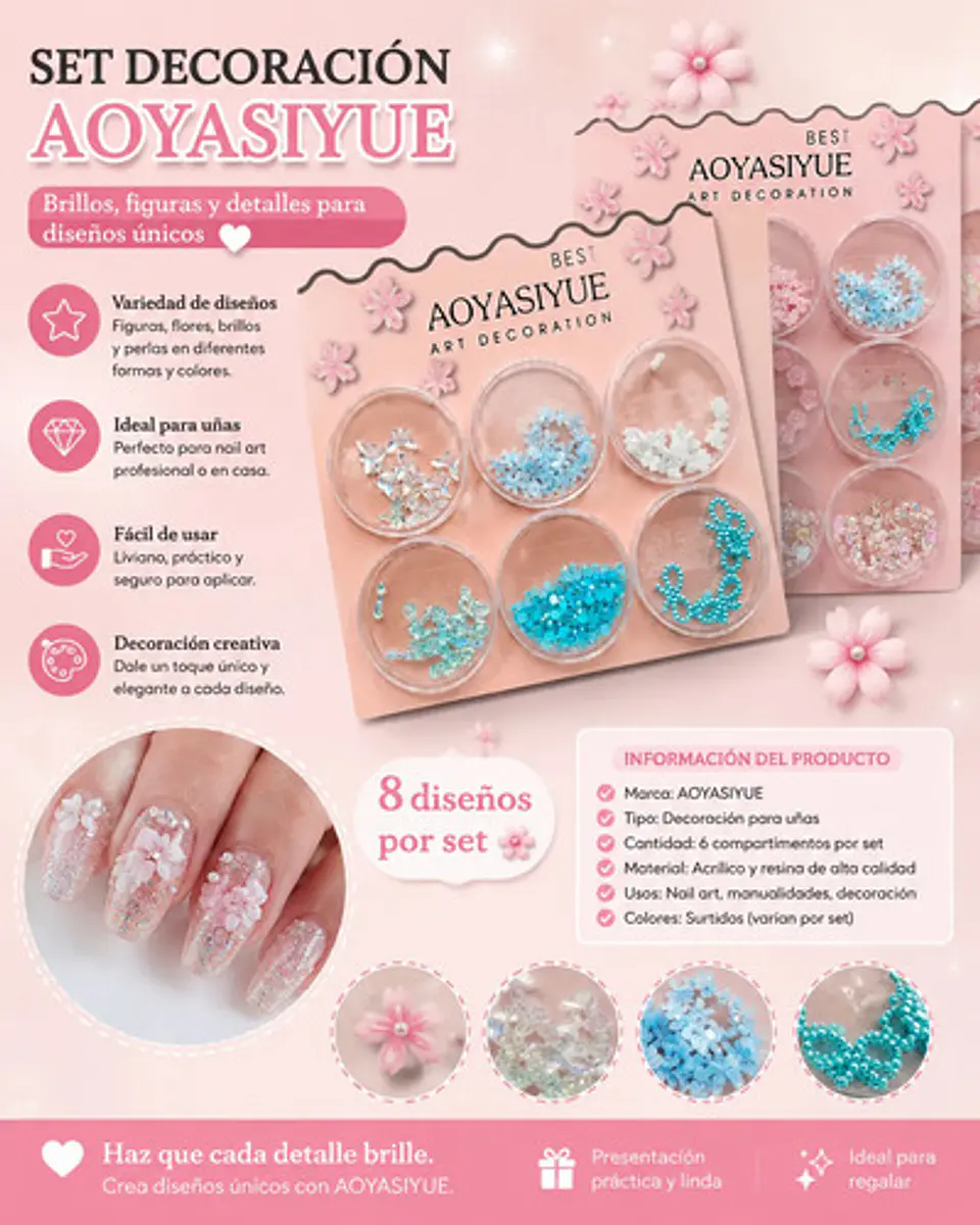Kit Nail Art Decoración Para Uñas Con Adornos Surtidos 5
