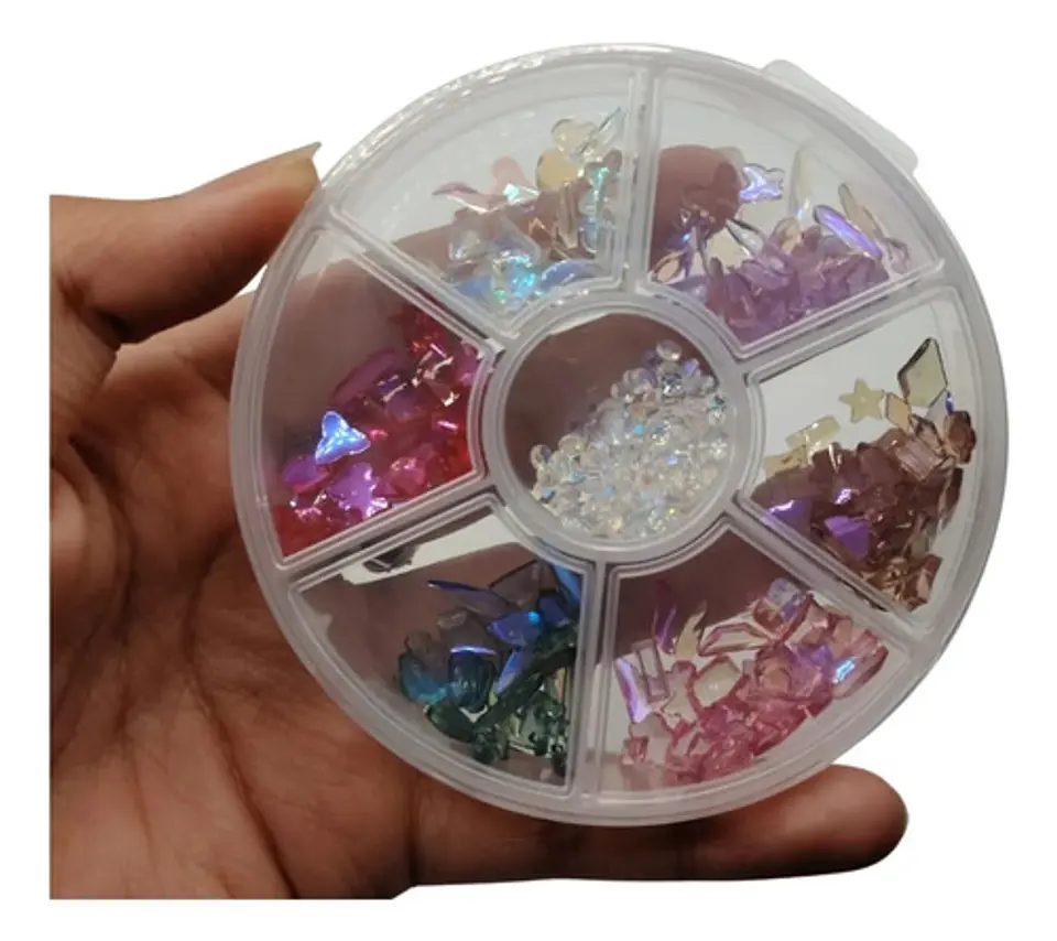 Organizador Circular Con Mini Flores Y Perlas Para Nail Art 1