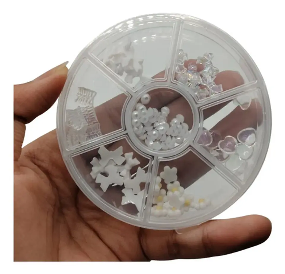 Organizador Circular Con Mini Flores Y Perlas Para Nail Art 2