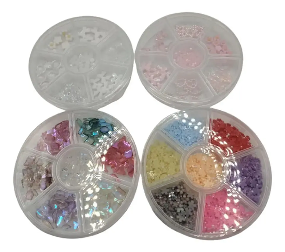 Organizador Circular Con Mini Flores Y Perlas Para Nail Art 3