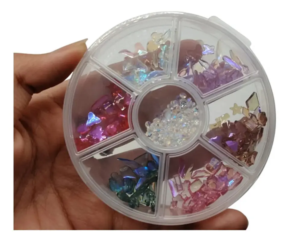 Organizador Circular Con Mini Flores Y Perlas Para Nail Art 4