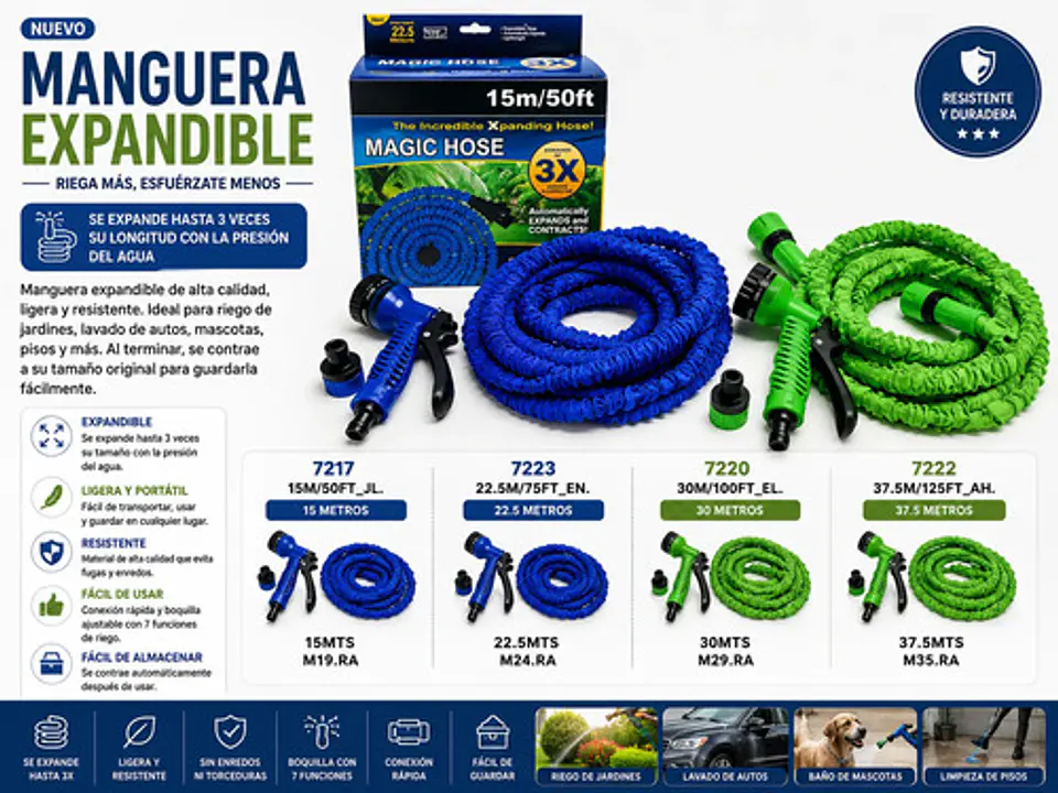 Kit Manguera Expandible Flexible Con Pistola De Riego 6
