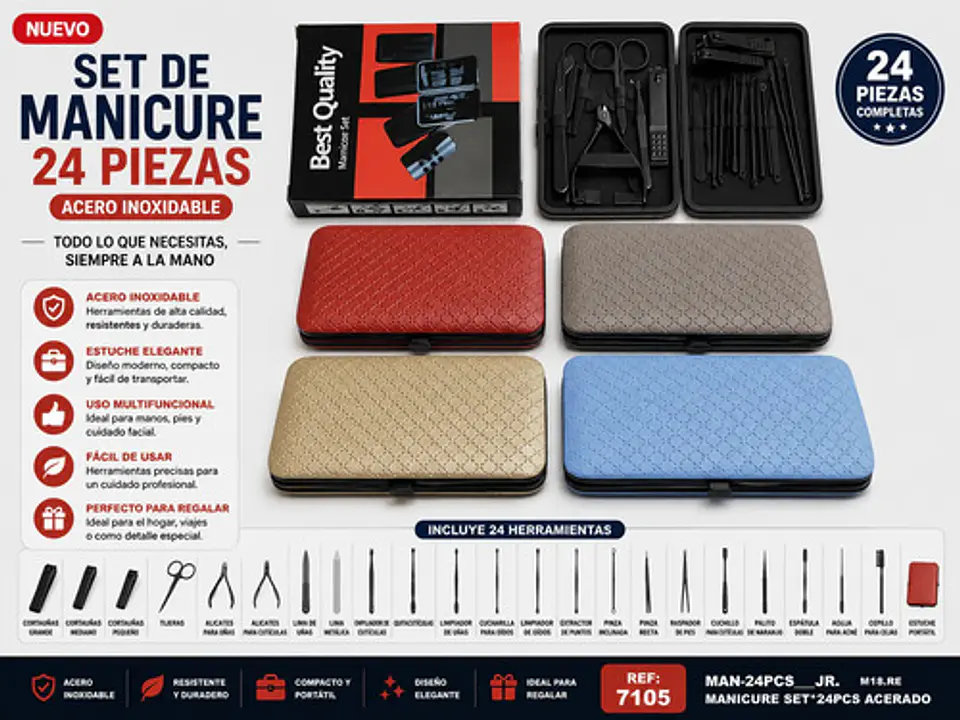 Estuche Manicure Y Pedicure 24 Piezas Acero Inoxidable 2