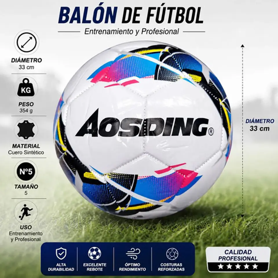 Balón Fútbol Tamaño 5 Cuero Sintético Entrenamiento Oficial 2