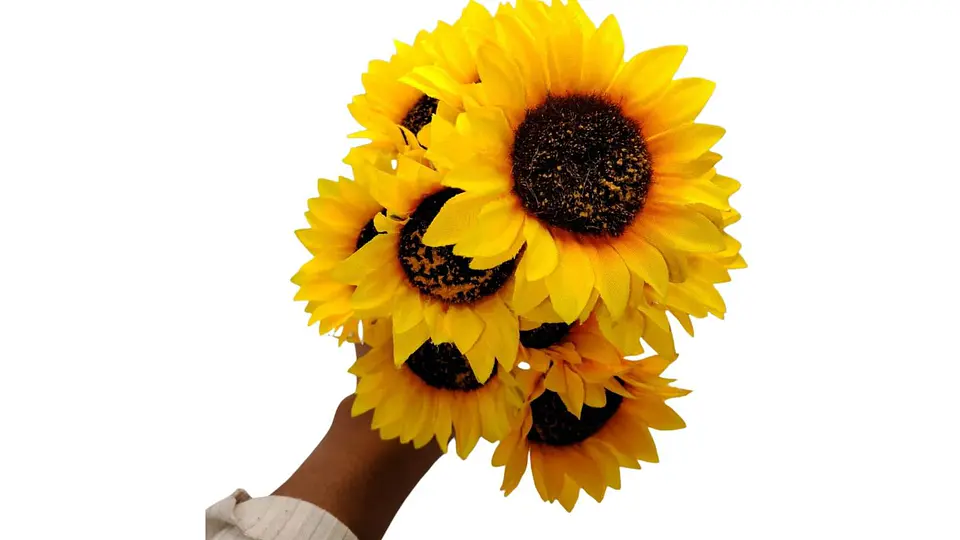 Ramo de Girasoles Artificiales Realistas con Follaje Premium Decorativo 1