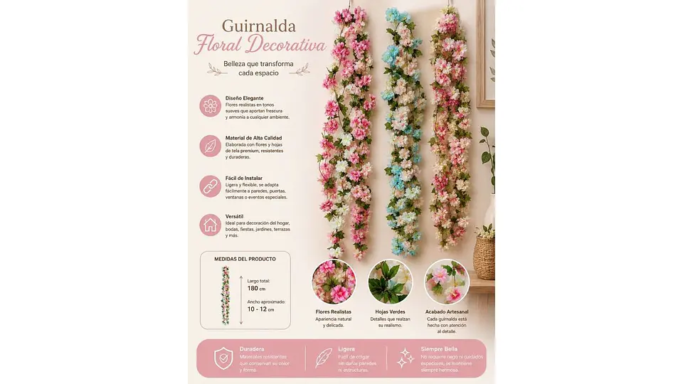 Guirnalda Floral Artificial Colgante Decorativa para Pared 3