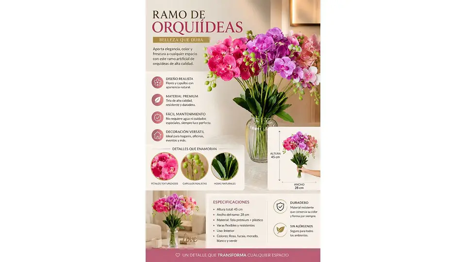 Ramo de Orquídeas Artificiales Premium Realistas para Decoración 4