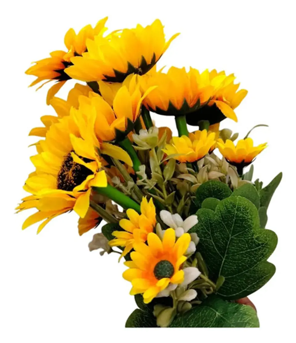 Ramo De Girasoles Artificiales Realistas Con Follaje Premium 4