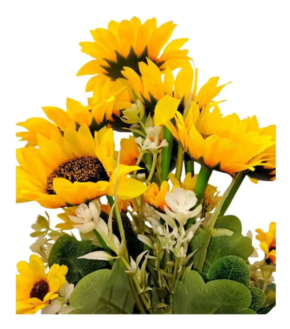 Ramo De Girasoles Artificiales Realistas Con Follaje Premium 5