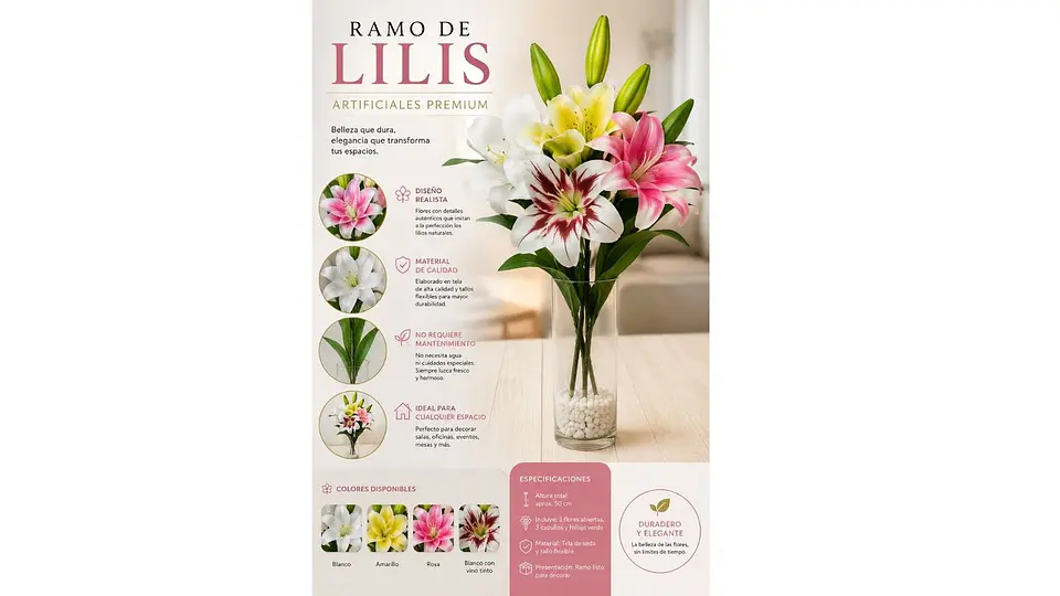 Lirios Artificiales Premium con Capullos y Follaje Natural 3