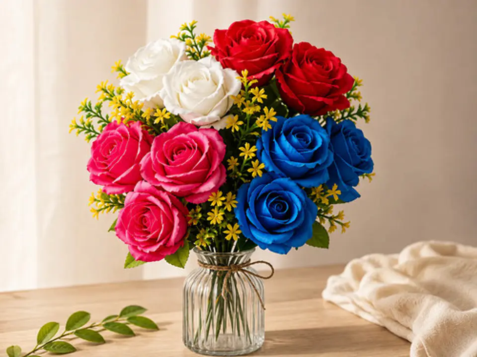 Ramo De Rosas Artificiales Multicolor Decoración Hogar X 5 1