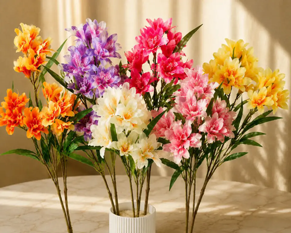 Ramo Artificial Flores Azalea Decorativas Realistas 1