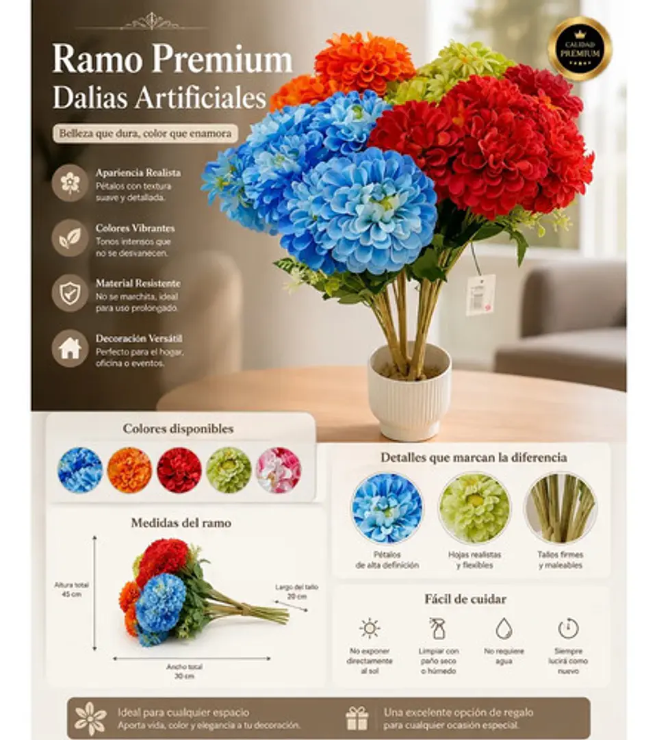 Ramo De Flores Artificiales Dalias Realistas Decoración 4
