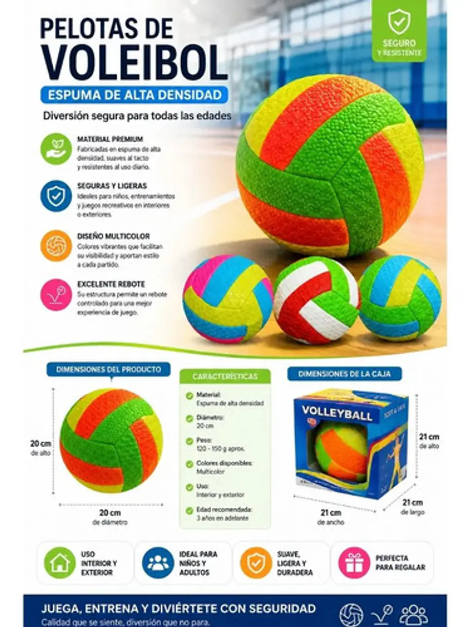 Pelota De Voleibol En Espuma Alta Densidad Multicolor 4