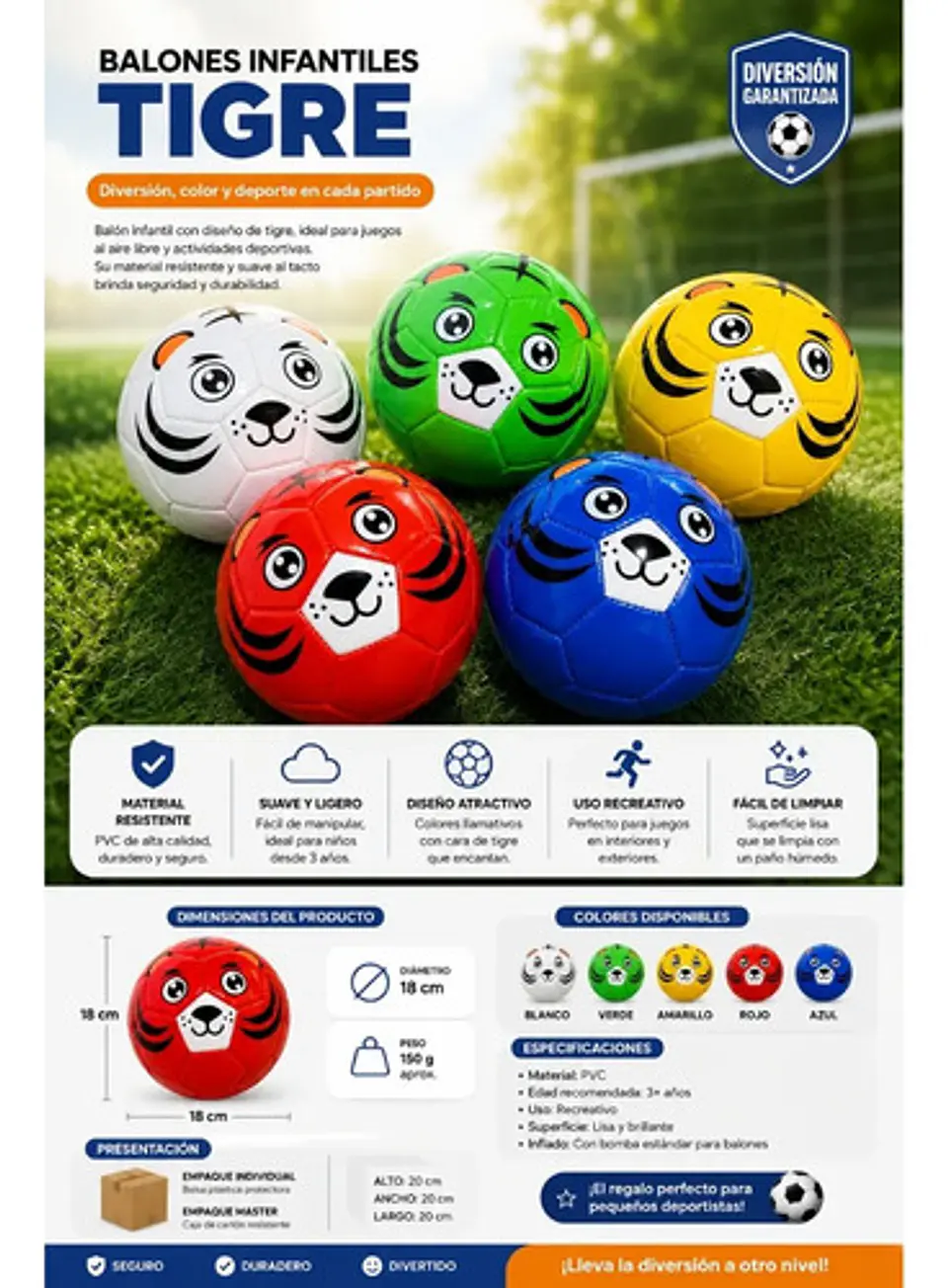 Pelota De Fútbol Infantil Diseño Tigre Para Niños Premium 4