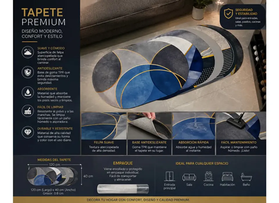 Tapete Premium Absorbente Y Antideslizante  Diseño Moderno 4