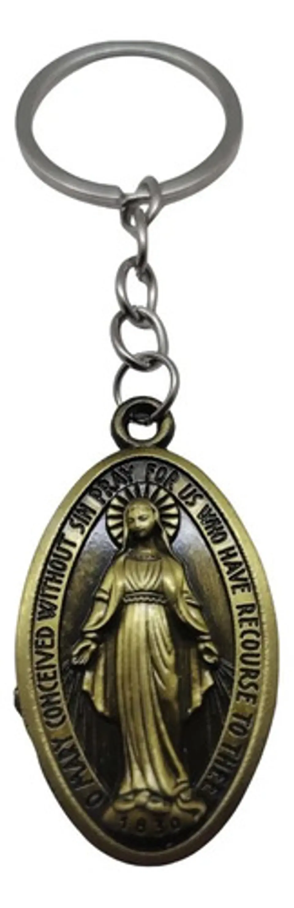 Llavero Virgen Milagrosa Medalla Religiosa Protección Verde/bronce 1