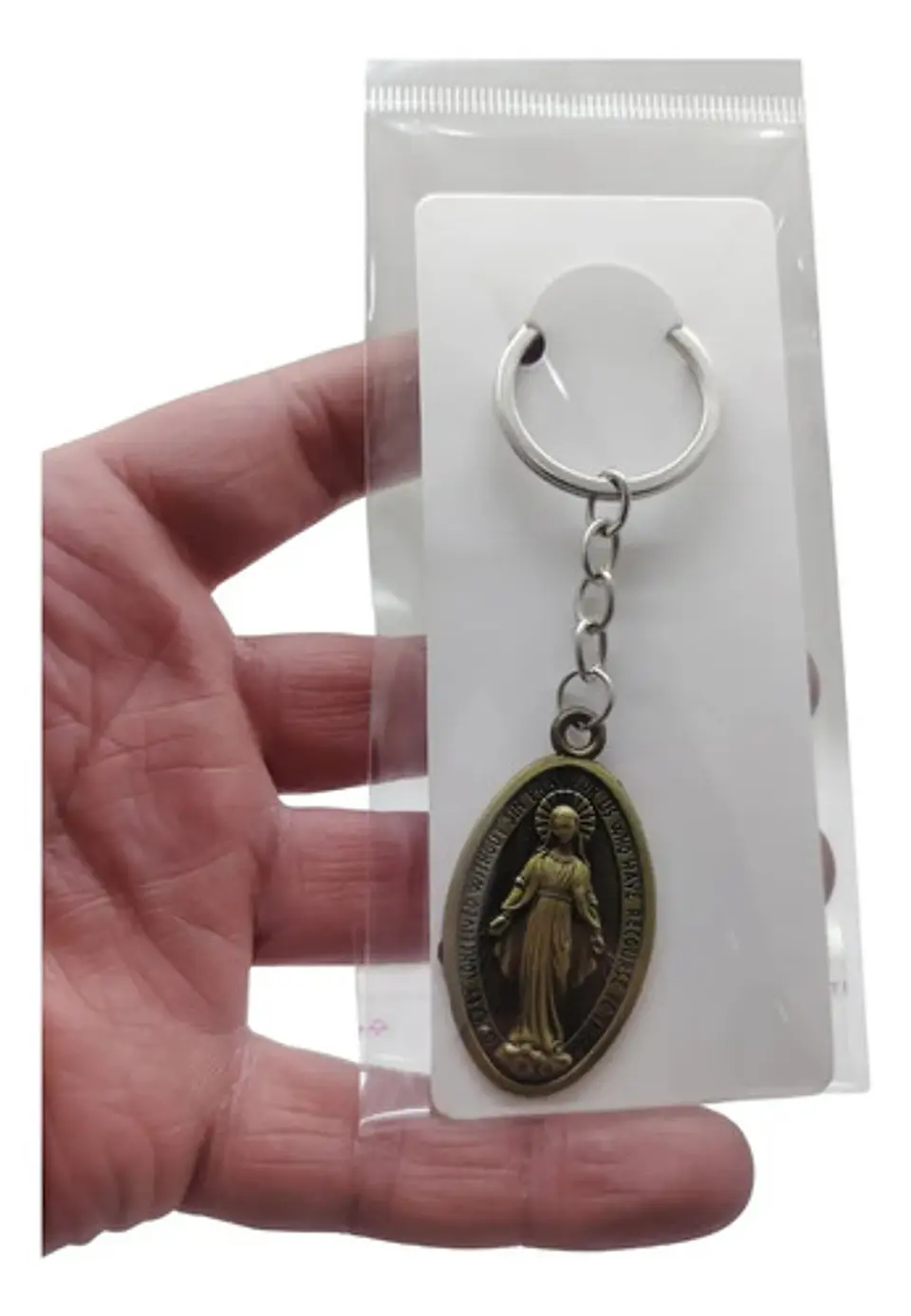 Llavero Virgen Milagrosa Medalla Religiosa Protección Verde/bronce 3