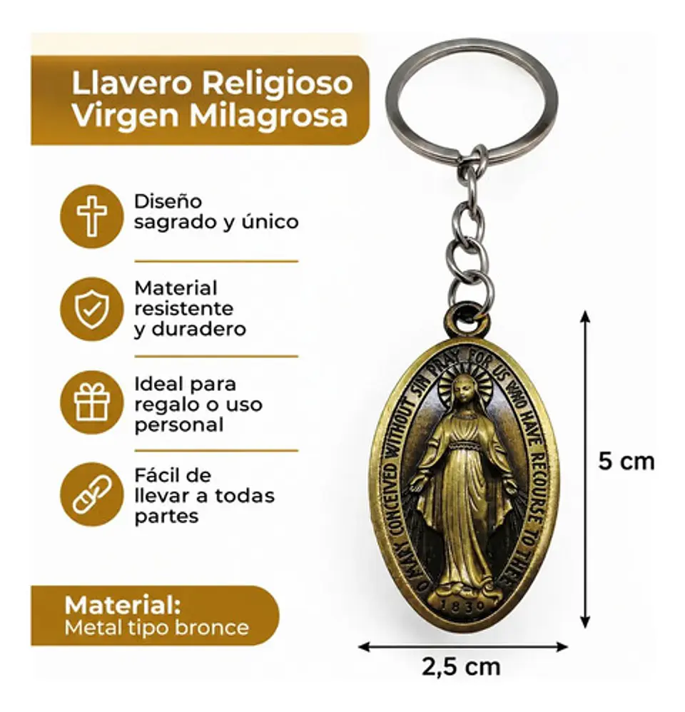 Llavero Virgen Milagrosa Medalla Religiosa Protección Verde/bronce 4