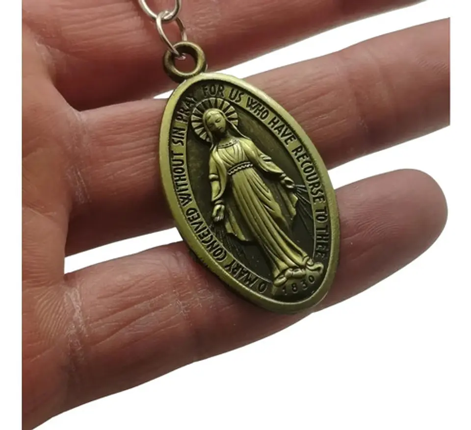 Llavero Virgen Milagrosa Medalla Religiosa Protección Verde/bronce 5