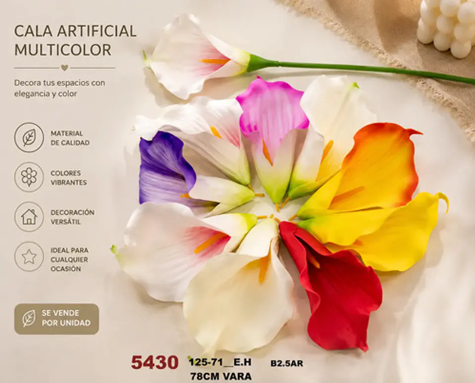 Flor Cala Artificial Multicolor Tallo Largo Decorativo Hogar 2