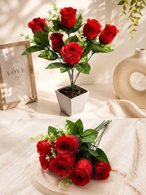 Arreglo Floral De Rosas Rojas Artificiales Para Decorar
