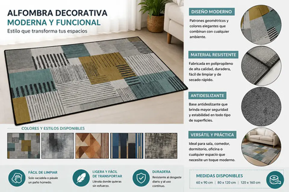 Alfombra Decorativa Moderna Diseño Geométrico Para Sala 2