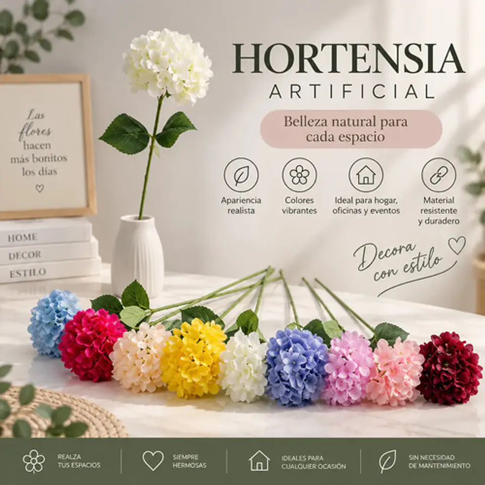 Rama De Hortensia Artificial Decorativa Para Hogar Y Eventos 2