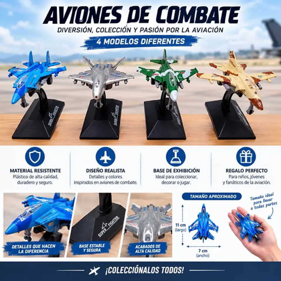 Avión De Combate Juguete Militar Con Base Exhibidora 2