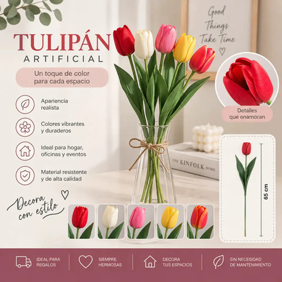 Flor Tulipán Artificial Multicolor Para Adornar Tus Espacios 2
